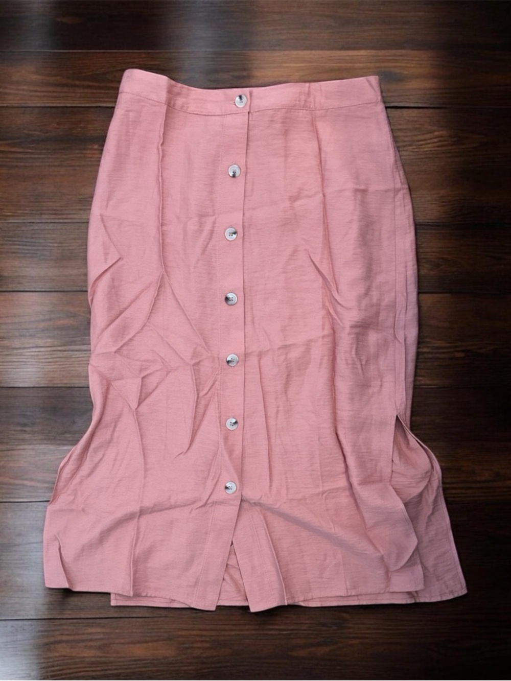 Hem & Thread Coral Button-Down Midi Skirt Earthy Cottagecore Boho Large L NWT